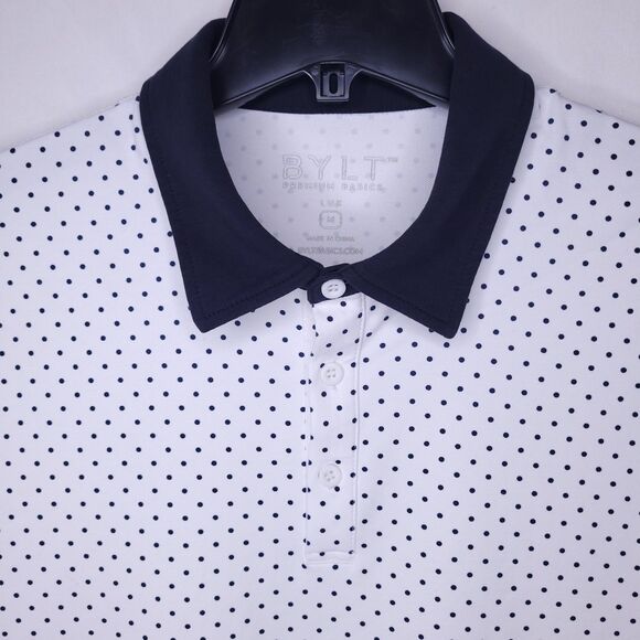 Bylt Polo Shirt Mens Medium White Polka Dot Lux - Picture 1 of 12
